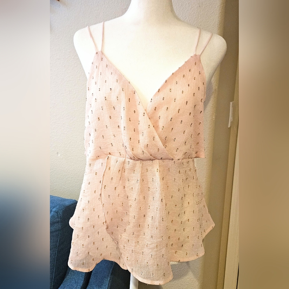 EUC Dusty Pink Top Sleeveless Peplum Deep V-Neck - Picture 1 of 8
